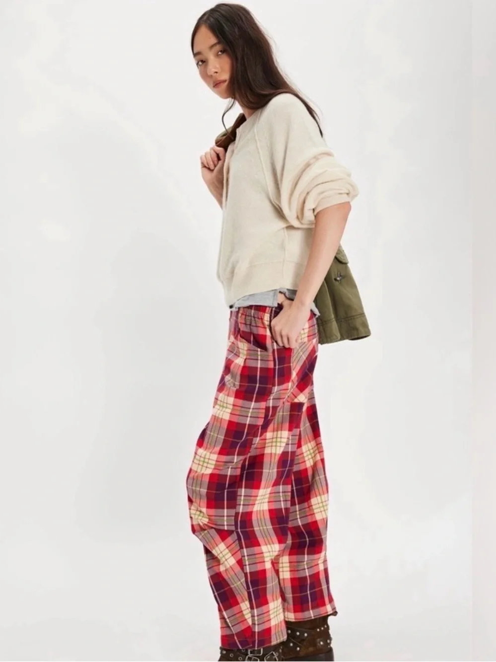 Free People Nice Pull-On  Multi Plaid Pants